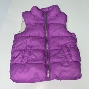 Old Navy 12-18M purple puffer vest white fleece lined